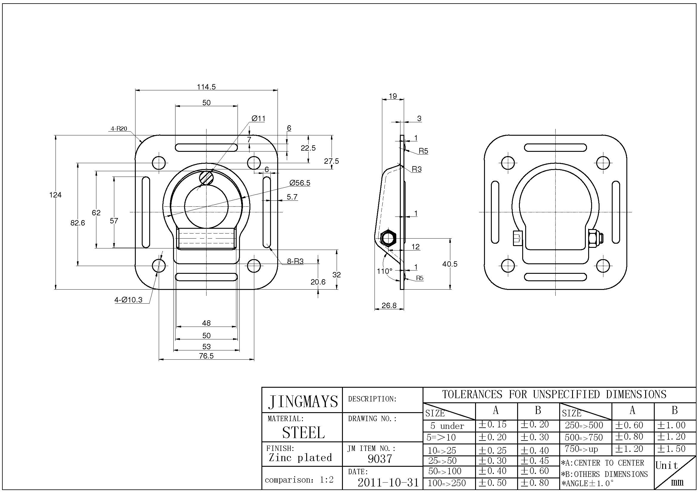 Square Recessed D‑Ring Steel Zinc Plated - 9037