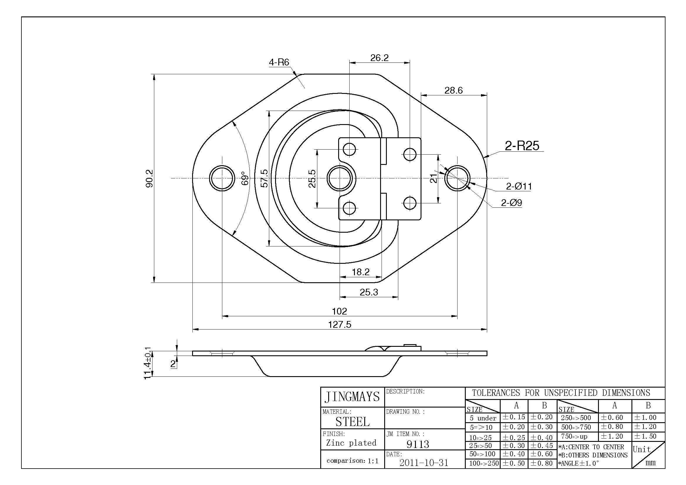 Recessed D‑Ring Steel Zinc Plated - 9113