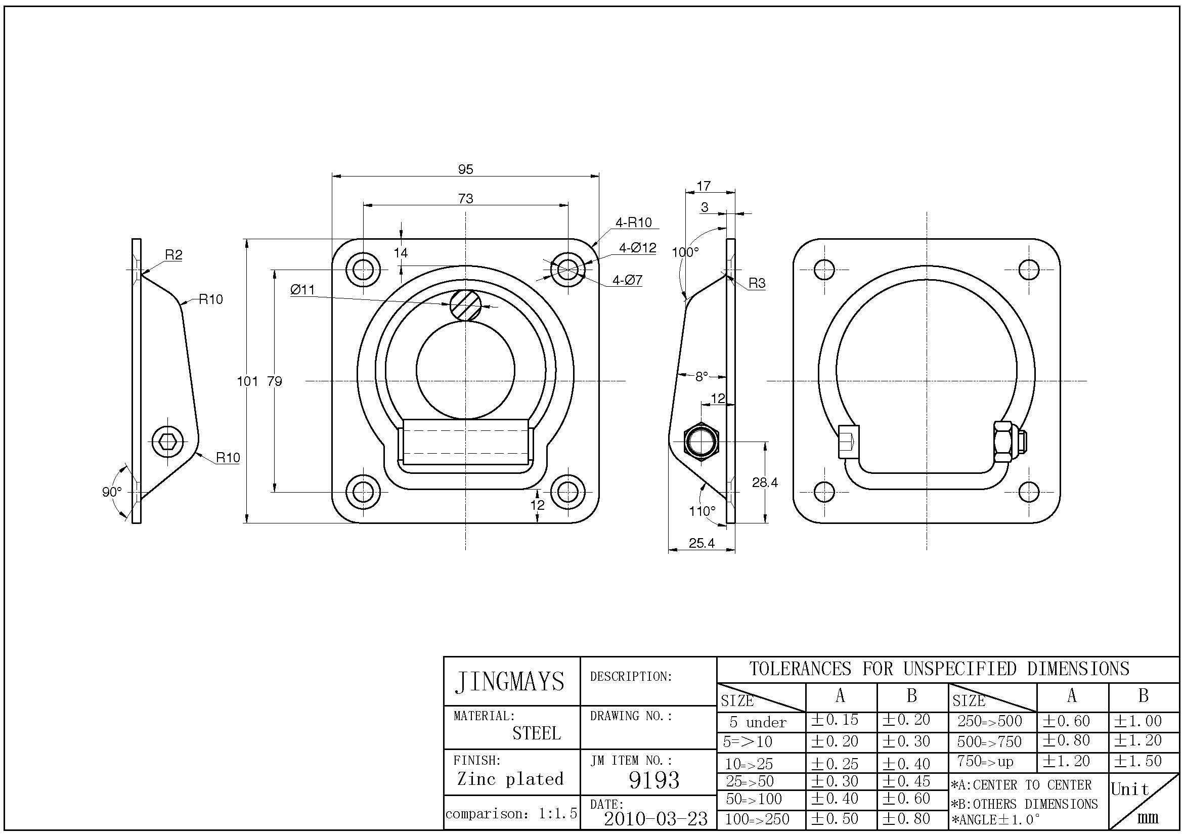 Square Recessed D‑Ring Steel Zinc Plated - 9193