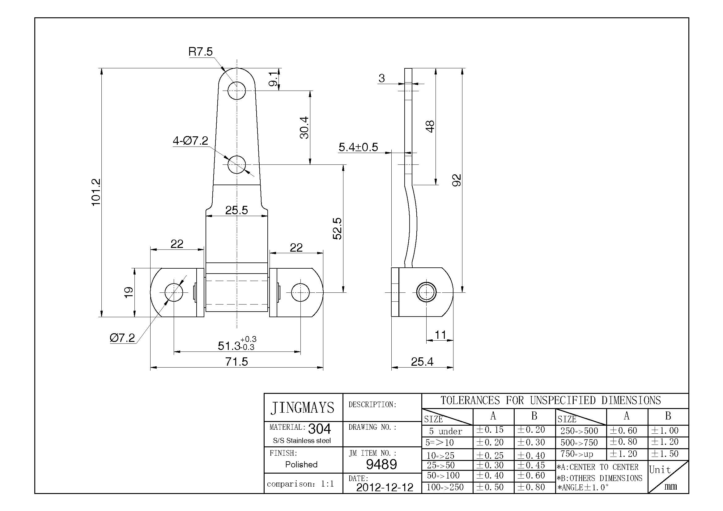 Heavy Duty Mini Strap Hinge Stainless Steel Polished - 9489