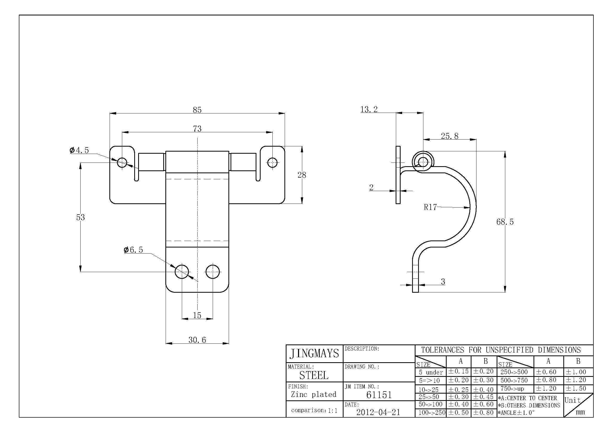 Hinge Steel Zinc Plated - 61151