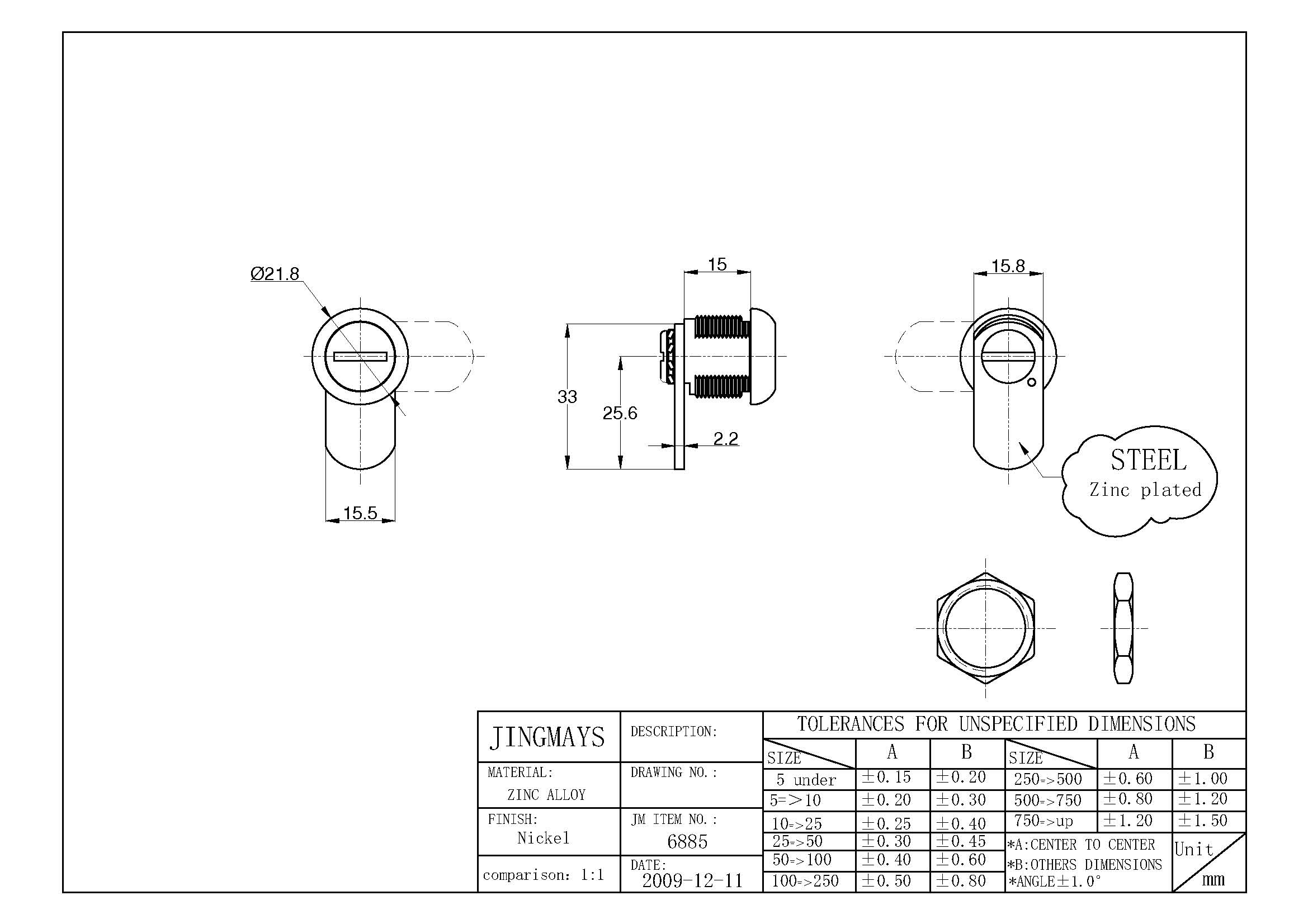 Quarter-Turn Lock Zinc Alloy Nickel Plated With Straight Cam - 6885