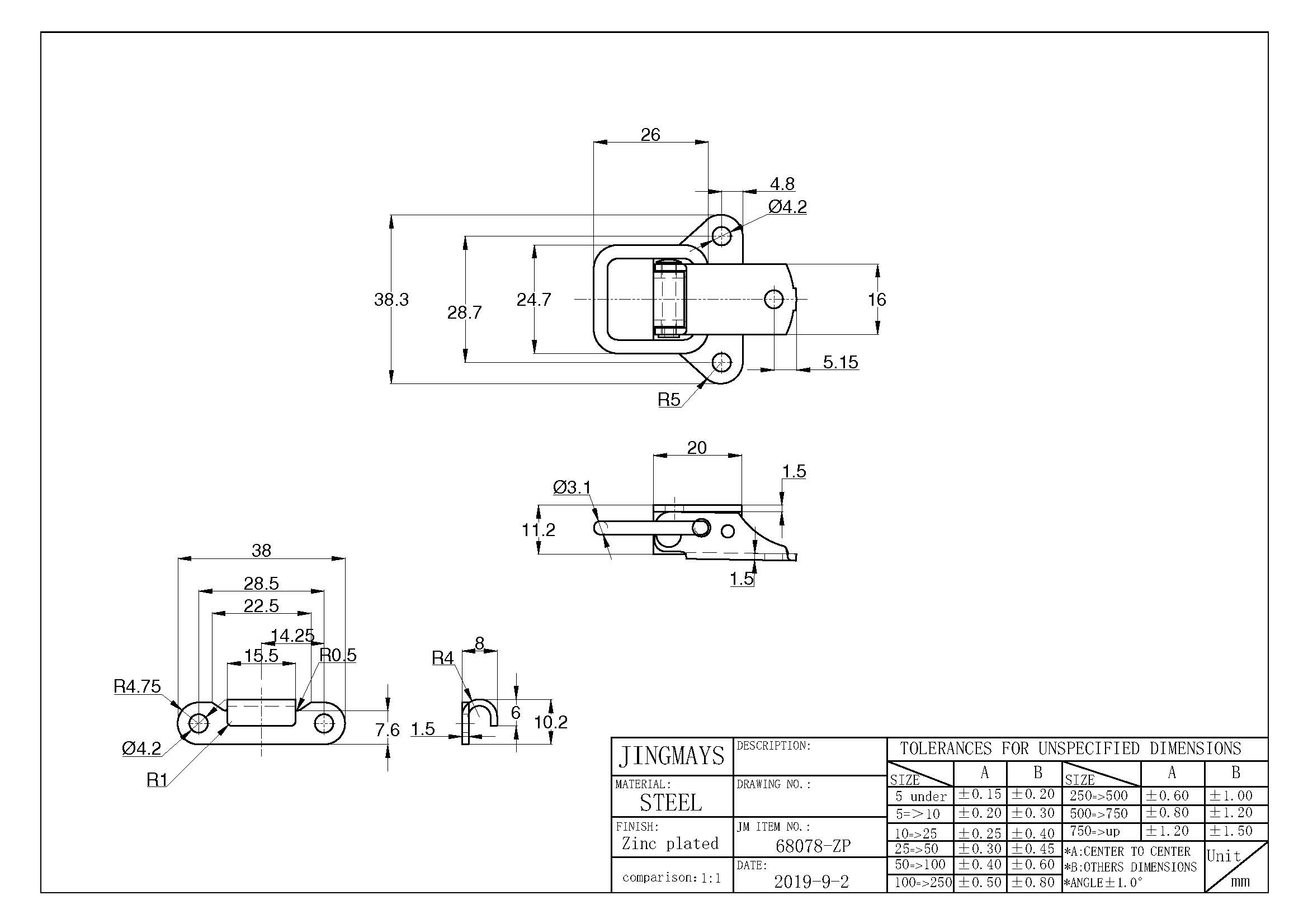 Fastener With Catch Plate - 68078ZP