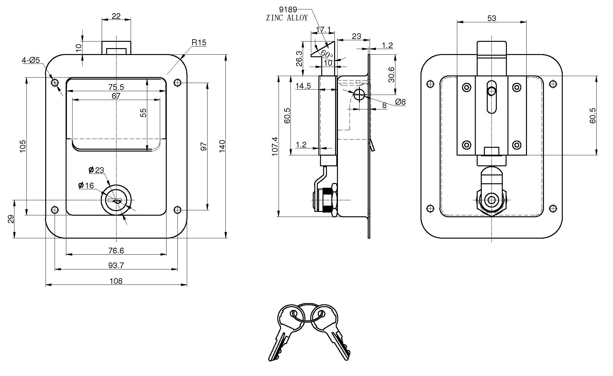 Locking Small Paddle Latch Stainless Steel Polished - 91397